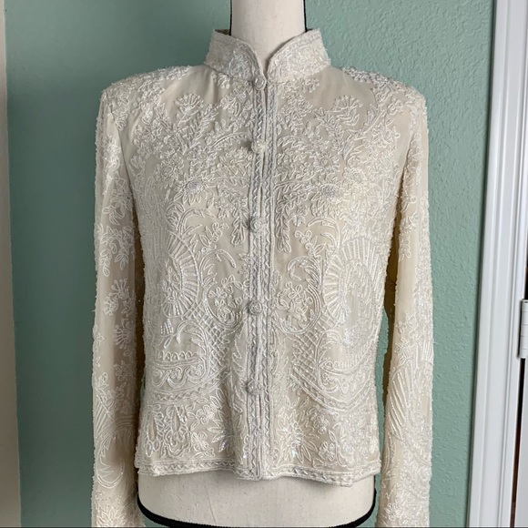 Vintage Adrianna Papell Beaded Lace Evening Jacket — EUC - Picture 6 of 14